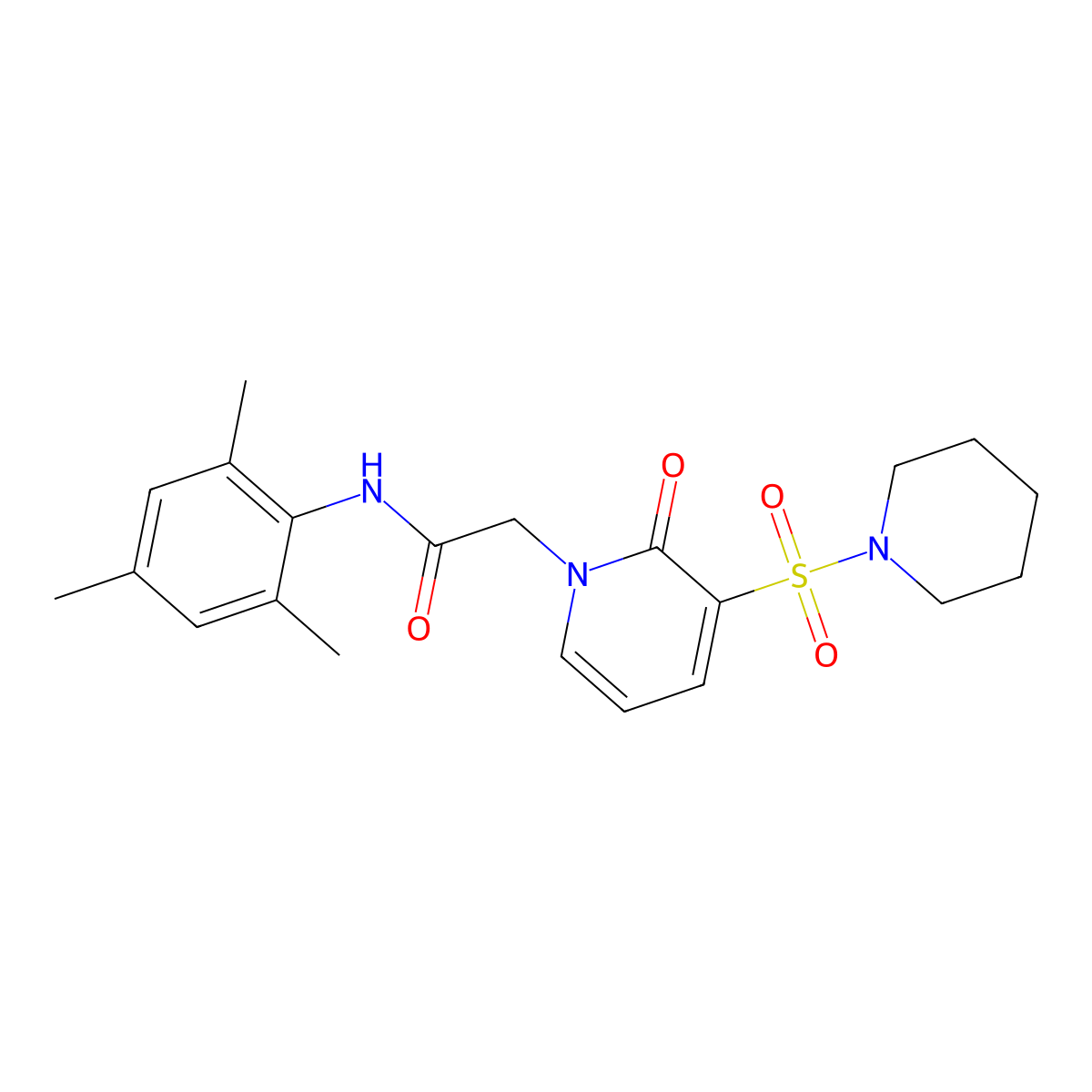 N-mesityl-2-(2-oxo-3-(piperidin-1-ylsulfonyl)pyridin-1(2H)-yl)acetamide molecular structure, CAS 1251628-17-7
