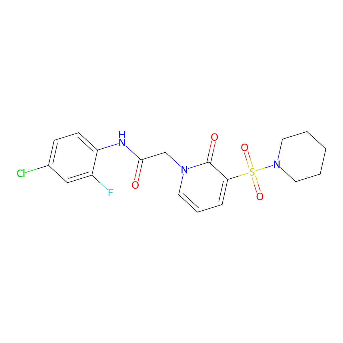 N-(4-chloro-2-fluorophenyl)-2-(2-oxo-3-(piperidin-1-ylsulfonyl)pyridin-1(2H)-yl)acetamide molecular structure, CAS 1251628-41-7