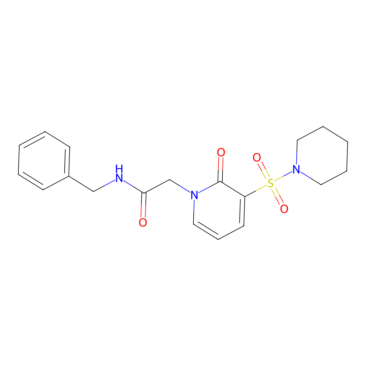 N-benzyl-2-(2-oxo-3-(piperidin-1-ylsulfonyl)pyridin-1(2H)-yl)acetamide molecular structure, CAS 1251628-46-2