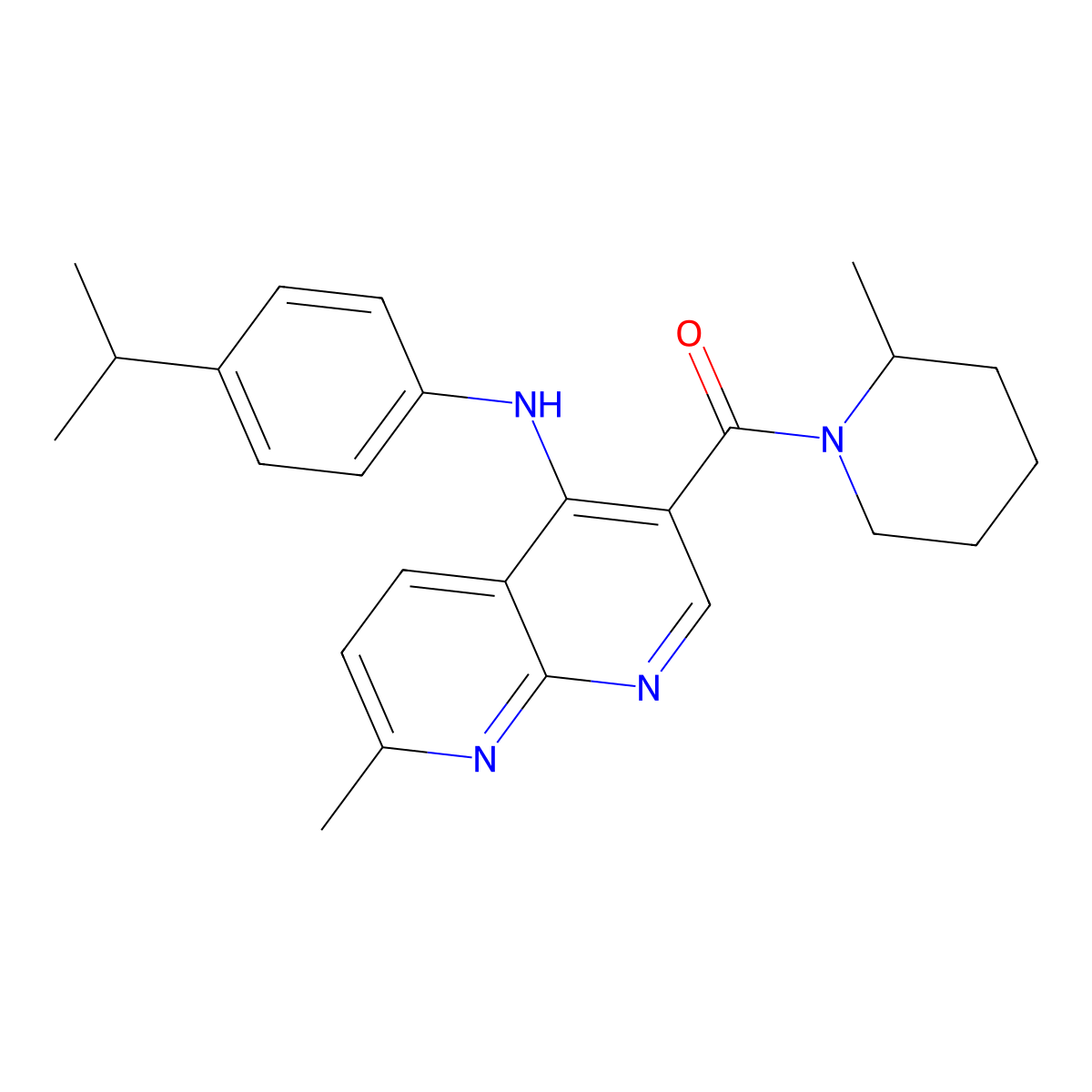 (4-((4-Isopropylphenyl)amino)-7-methyl-1,8-naphthyridin-3-yl)(2-methylpiperidin-1-yl)methanone molecular structure, CAS 1251628-53-1