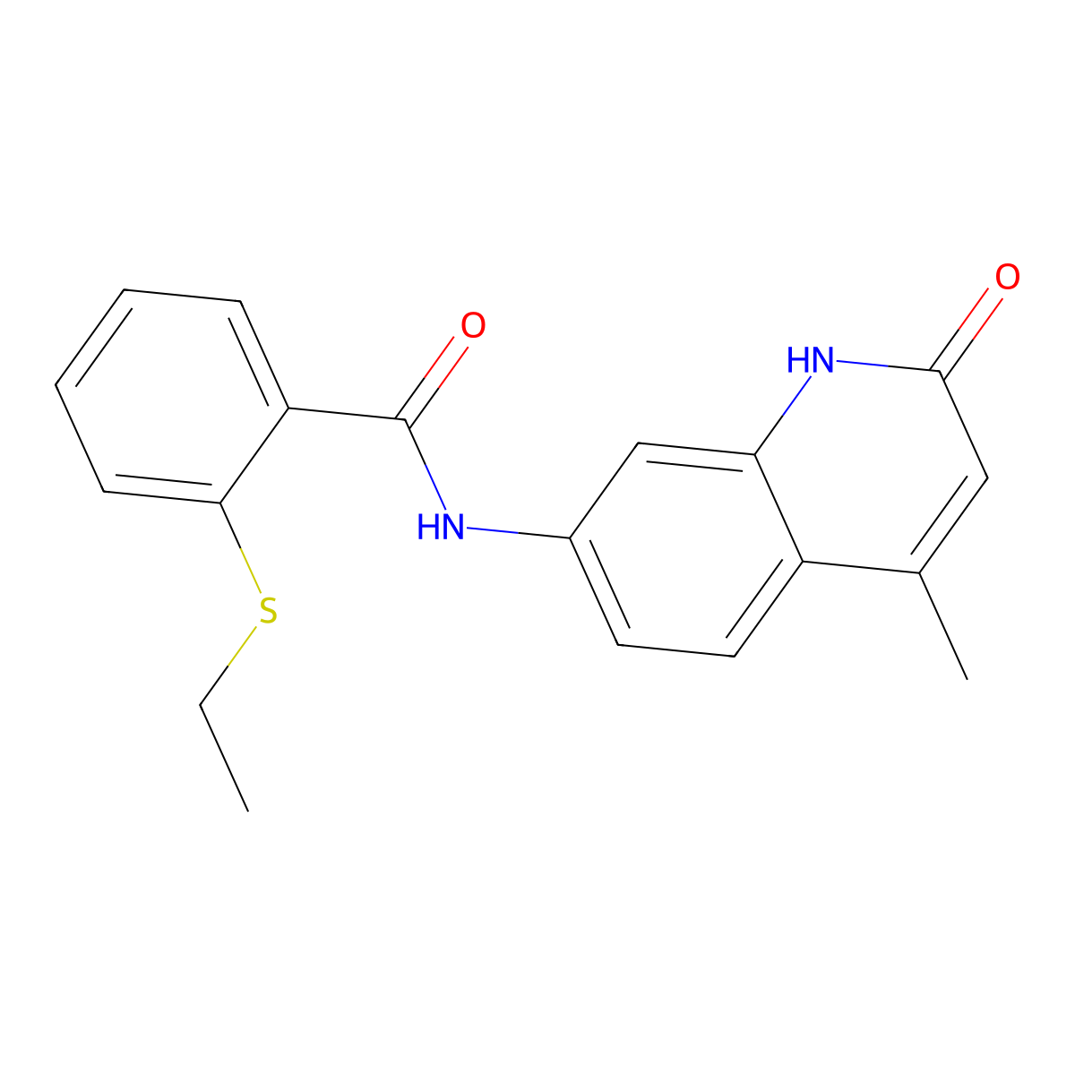 2-(ethylthio)-N-(4-methyl-2-oxo-1,2-dihydroquinolin-7-yl)benzamide molecular structure, CAS 1251628-55-3