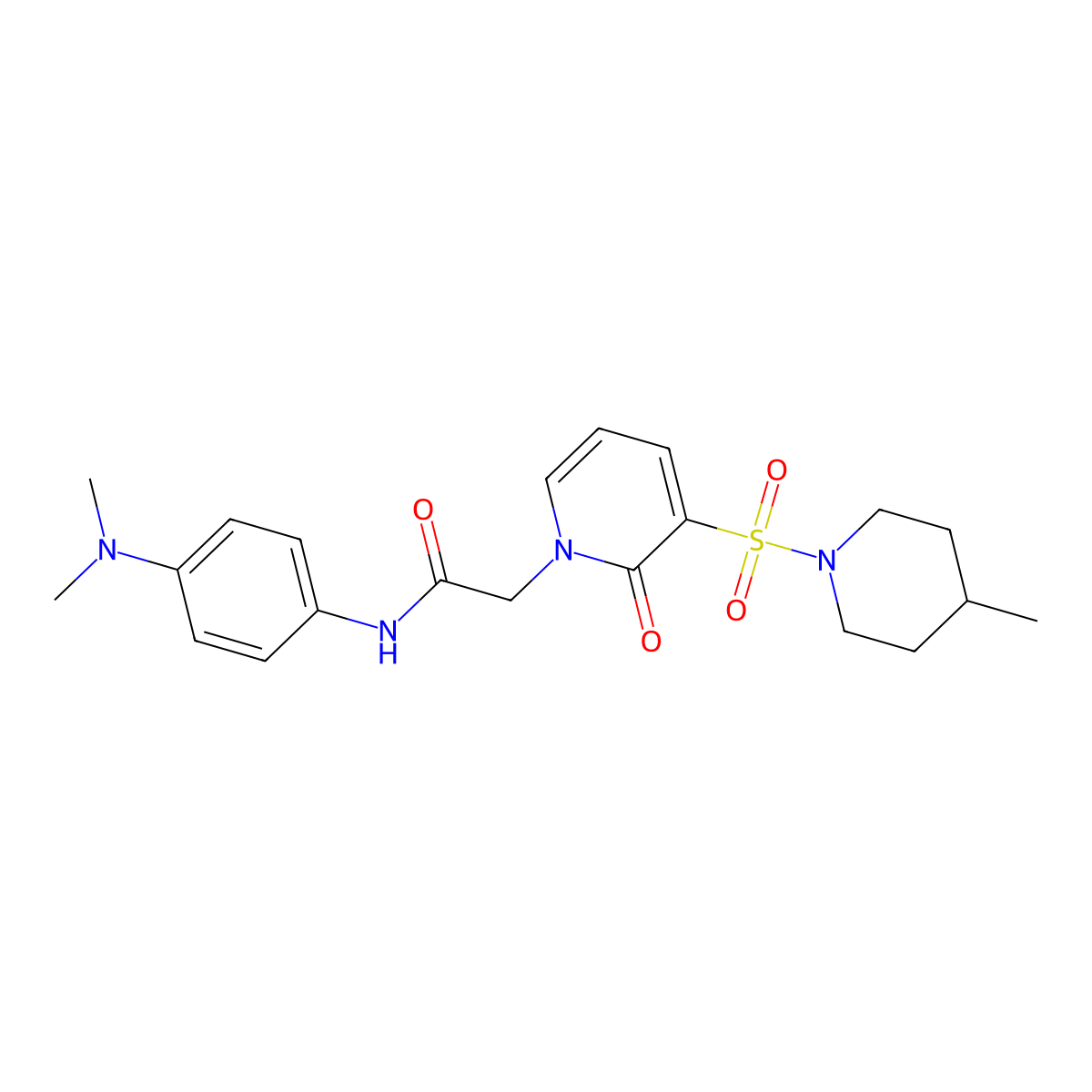 N-[4-(dimethylamino)phenyl]-2-{3-[(4-methylpiperidin-1-yl)sulfonyl]-2-oxo-1,2-dihydropyridin-1-yl}acetamide molecular structure, CAS 1251628-59-7