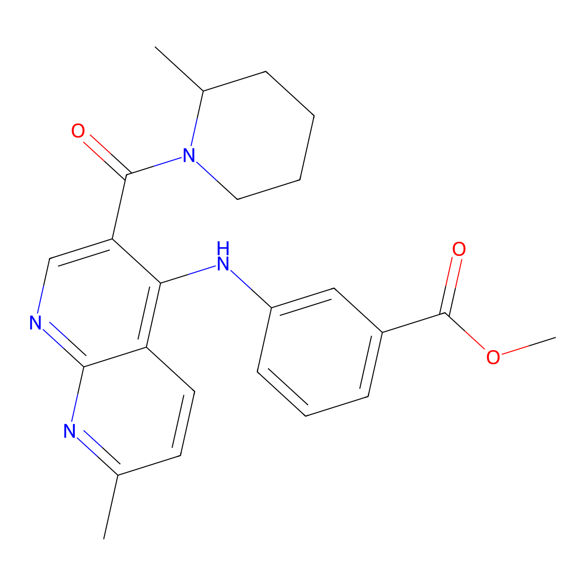 Methyl 3-{[7-methyl-3-(2-methylpiperidine-1-carbonyl)-1,8-naphthyridin-4-yl]amino}benzoate molecular structure, CAS 1251628-65-5