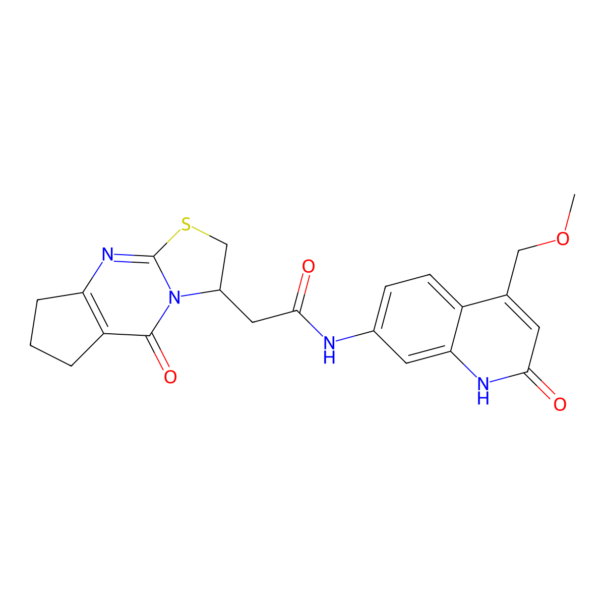N-(4-(methoxymethyl)-2-oxo-1,2-dihydroquinolin-7-yl)-2-(5-oxo-2,3,5,6,7,8-hexahydrocyclopenta[d]thiazolo[3,2-a]pyrimidin-3-yl)acetamide molecular structure, CAS 1251628-74-6
