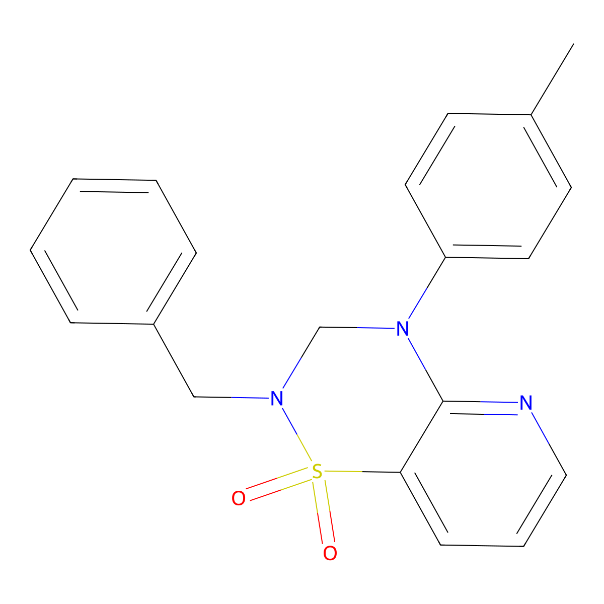 2-benzyl-4-(p-tolyl)-3,4-dihydro-2H-pyrido[2,3-e][1,2,4]thiadiazine 1,1-dioxide molecular structure, CAS 1251628-80-4