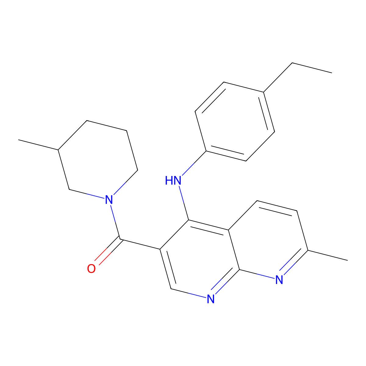 (4-((4-Ethylphenyl)amino)-7-methyl-1,8-naphthyridin-3-yl)(3-methylpiperidin-1-yl)methanone molecular structure, CAS 1251628-82-6