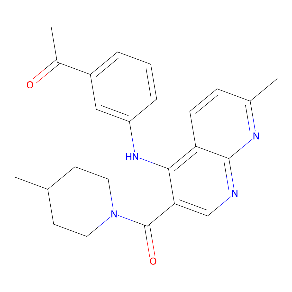1-(3-((7-Methyl-3-(4-methylpiperidine-1-carbonyl)-1,8-naphthyridin-4-yl)amino)phenyl)ethanone molecular structure, CAS 1251628-87-1
