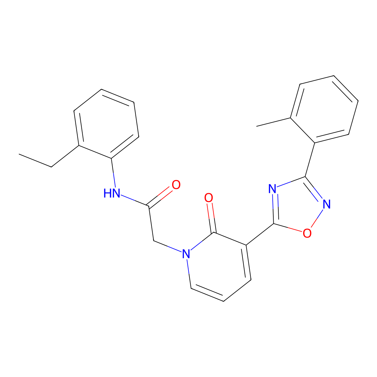 N-(2-ethylphenyl)-2-{3-[3-(2-methylphenyl)-1,2,4-oxadiazol-5-yl]-2-oxo-1,2-dihydropyridin-1-yl}acetamide molecular structure, CAS 1251628-97-3