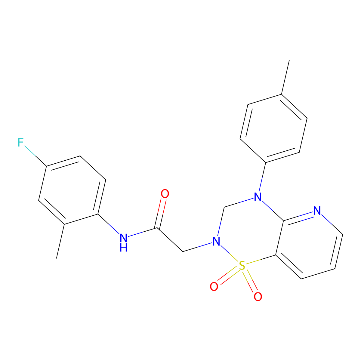 2-(1,1-dioxido-4-(p-tolyl)-3,4-dihydro-2H-pyrido[2,3-e][1,2,4]thiadiazin-2-yl)-N-(4-fluoro-2-methylphenyl)acetamide molecular structure, CAS 1251628-98-4