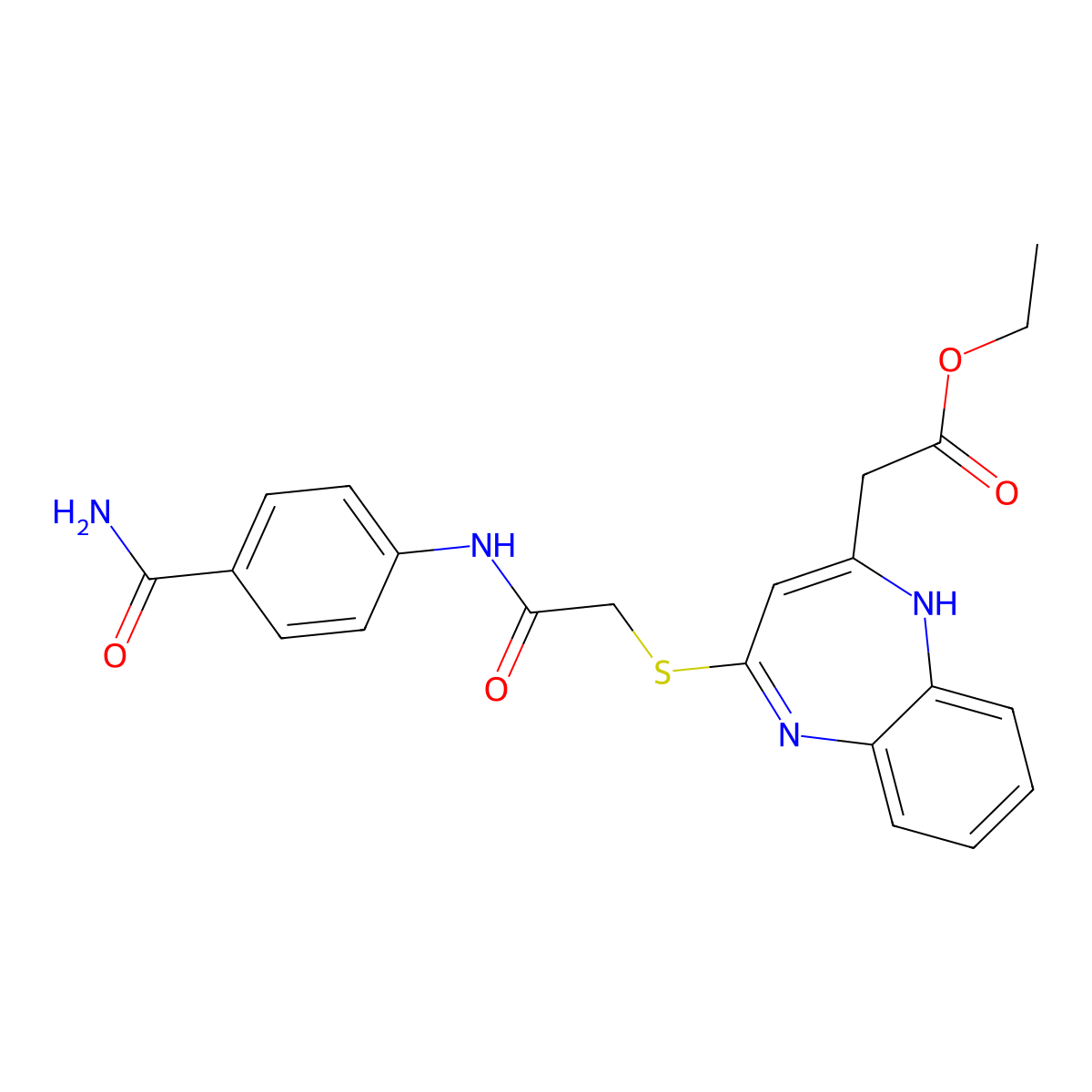 ethyl 2-[4-({[(4-carbamoylphenyl)carbamoyl]methyl}sulfanyl)-1H-1,5-benzodiazepin-2-yl]acetate molecular structure, CAS 1251629-03-4