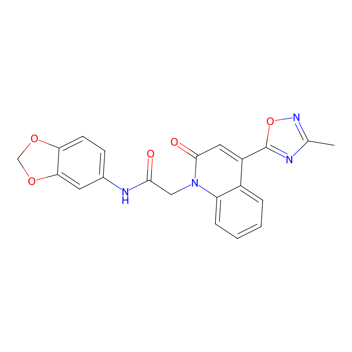N-(2H-1,3-benzodioxol-5-yl)-2-[4-(3-methyl-1,2,4-oxadiazol-5-yl)-2-oxo-1,2-dihydroquinolin-1-yl]acetamide molecular structure, CAS 1251629-06-7
