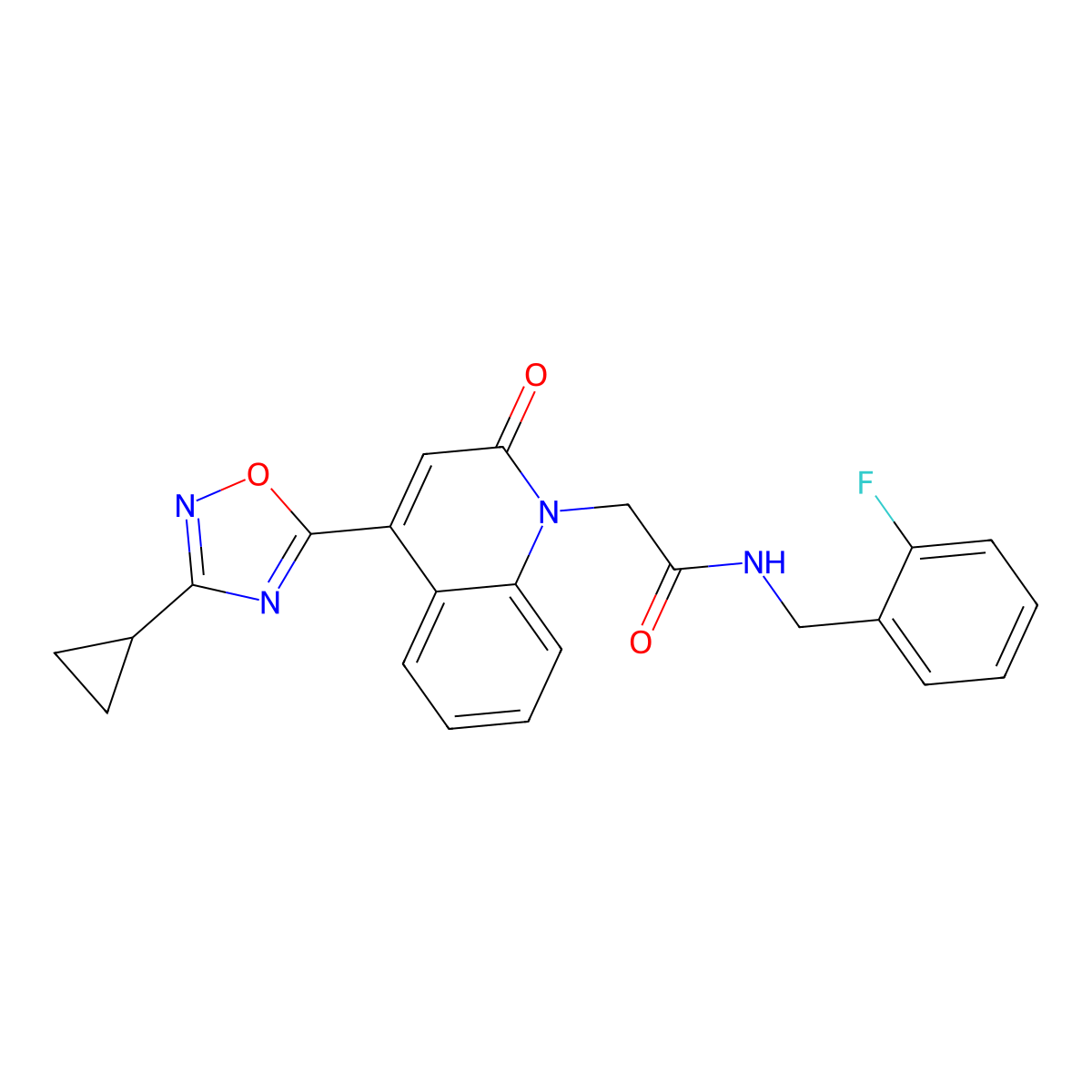 2-(4-(3-cyclopropyl-1,2,4-oxadiazol-5-yl)-2-oxoquinolin-1(2H)-yl)-N-(2-fluorobenzyl)acetamide molecular structure, CAS 1251629-14-7