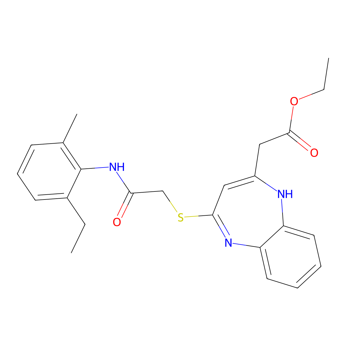 ethyl 2-[4-({[(2-ethyl-6-methylphenyl)carbamoyl]methyl}sulfanyl)-1H-1,5-benzodiazepin-2-yl]acetate molecular structure, CAS 1251629-15-8