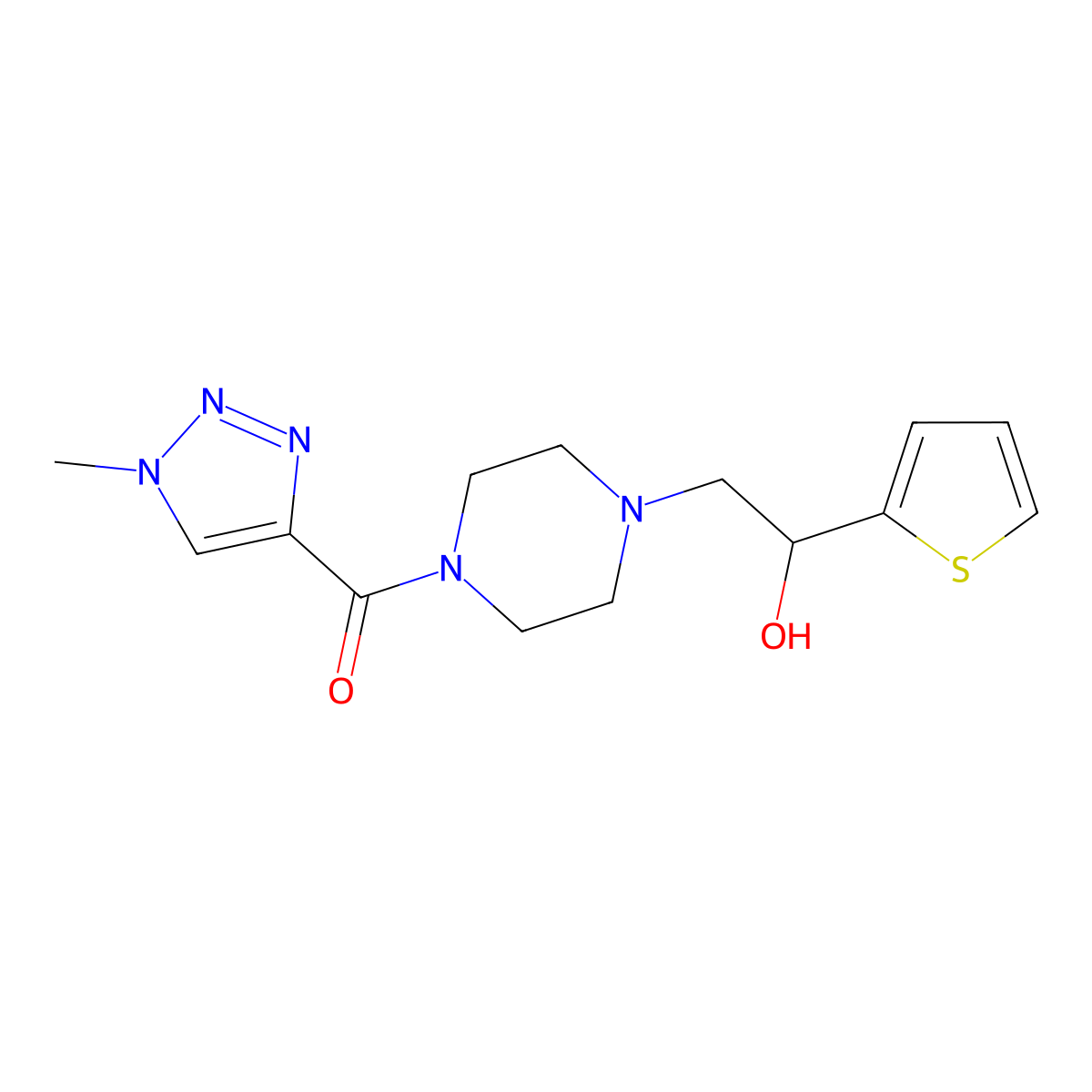 (4-(2-hydroxy-2-(thiophen-2-yl)ethyl)piperazin-1-yl)(1-methyl-1H-1,2,3-triazol-4-yl)methanone molecular structure, CAS 1251629-18-1
