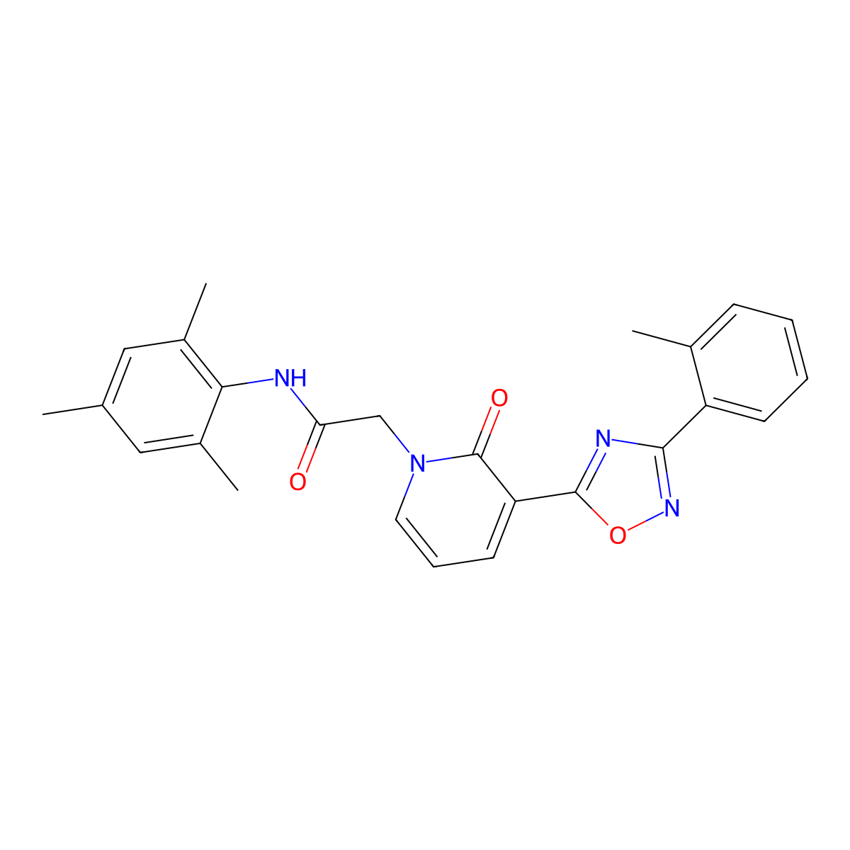 2-{3-[3-(2-methylphenyl)-1,2,4-oxadiazol-5-yl]-2-oxo-1,2-dihydropyridin-1-yl}-N-(2,4,6-trimethylphenyl)acetamide molecular structure, CAS 1251629-19-2