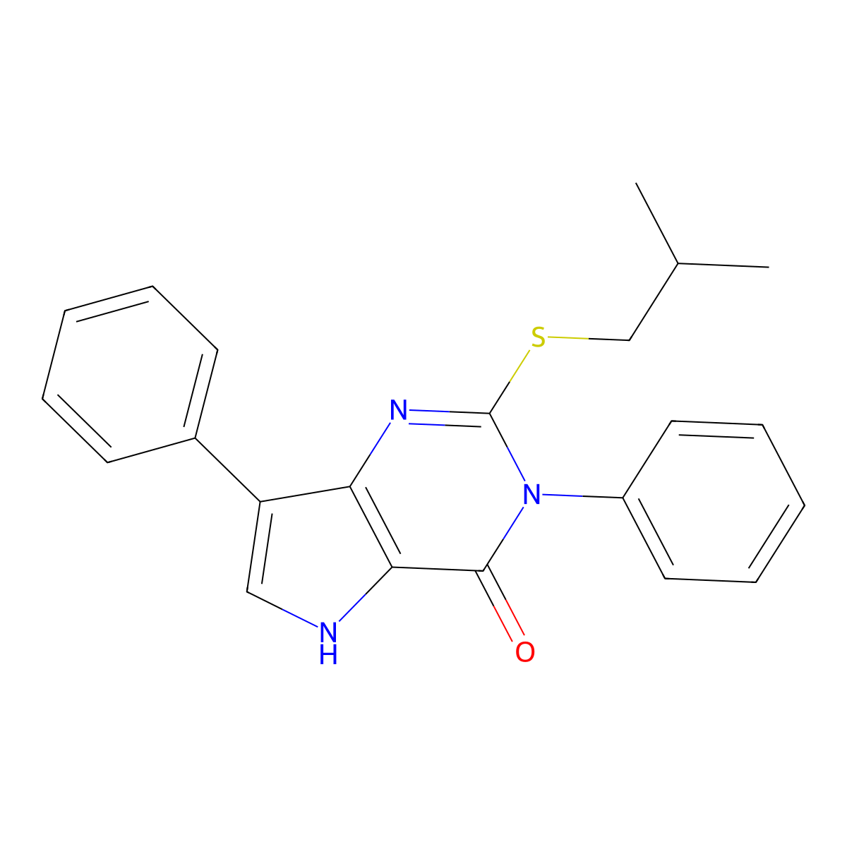 2-[(2-methylpropyl)sulfanyl]-3,7-diphenyl-3H,4H,5H-pyrrolo[3,2-d]pyrimidin-4-one molecular structure, CAS 1251629-20-5