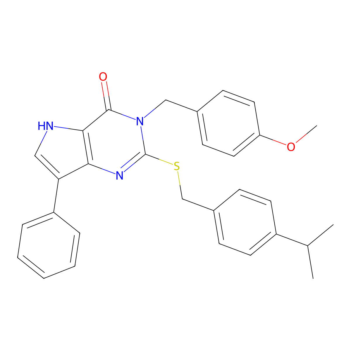 2-((4-isopropylbenzyl)thio)-3-(4-methoxybenzyl)-7-phenyl-3H-pyrrolo[3,2-d]pyrimidin-4(5H)-one molecular structure, CAS 1251629-30-7