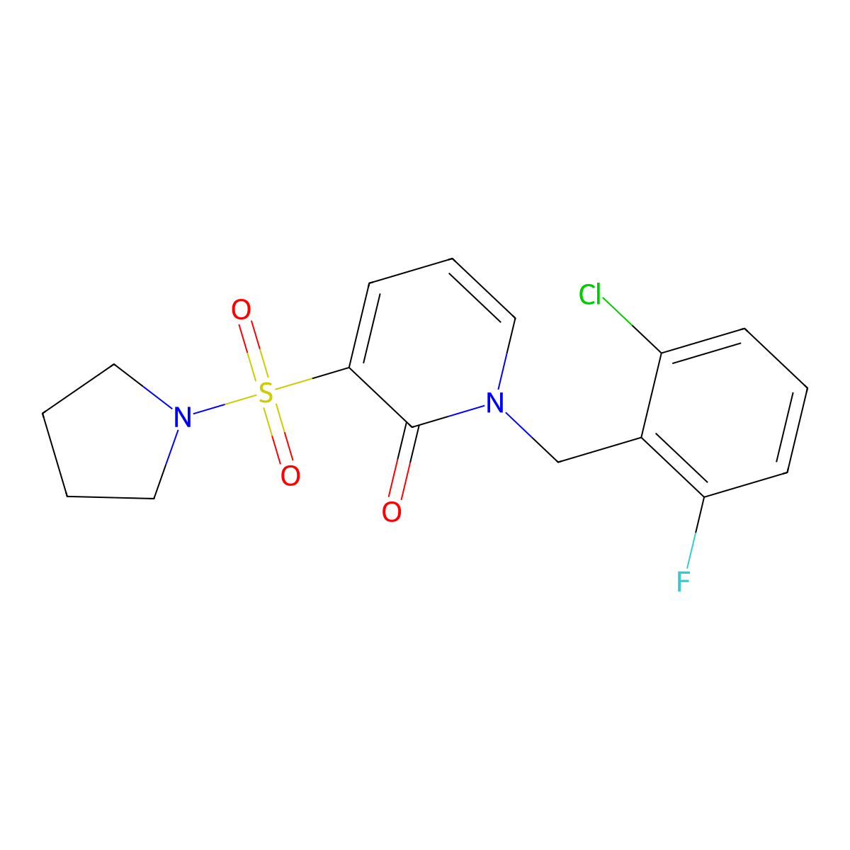 1-(2-chloro-6-fluorobenzyl)-3-(pyrrolidin-1-ylsulfonyl)pyridin-2(1H)-one molecular structure, CAS 1251629-31-8