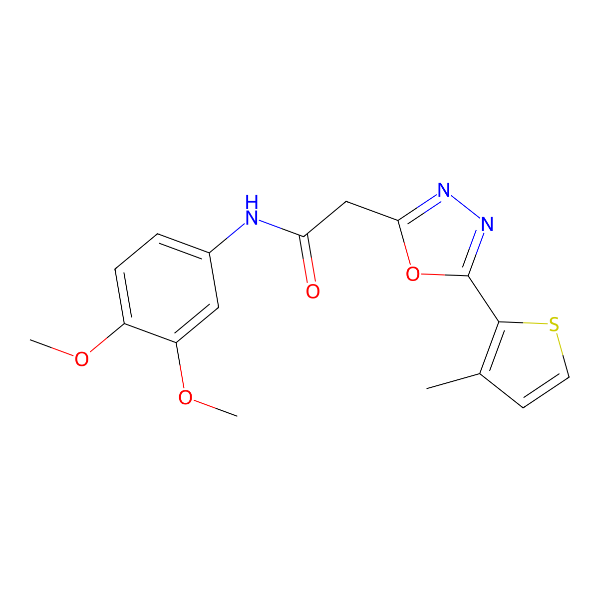 N-(3,4-dimethoxyphenyl)-2-[5-(3-methylthiophen-2-yl)-1,3,4-oxadiazol-2-yl]acetamide molecular structure, CAS 1251629-36-3