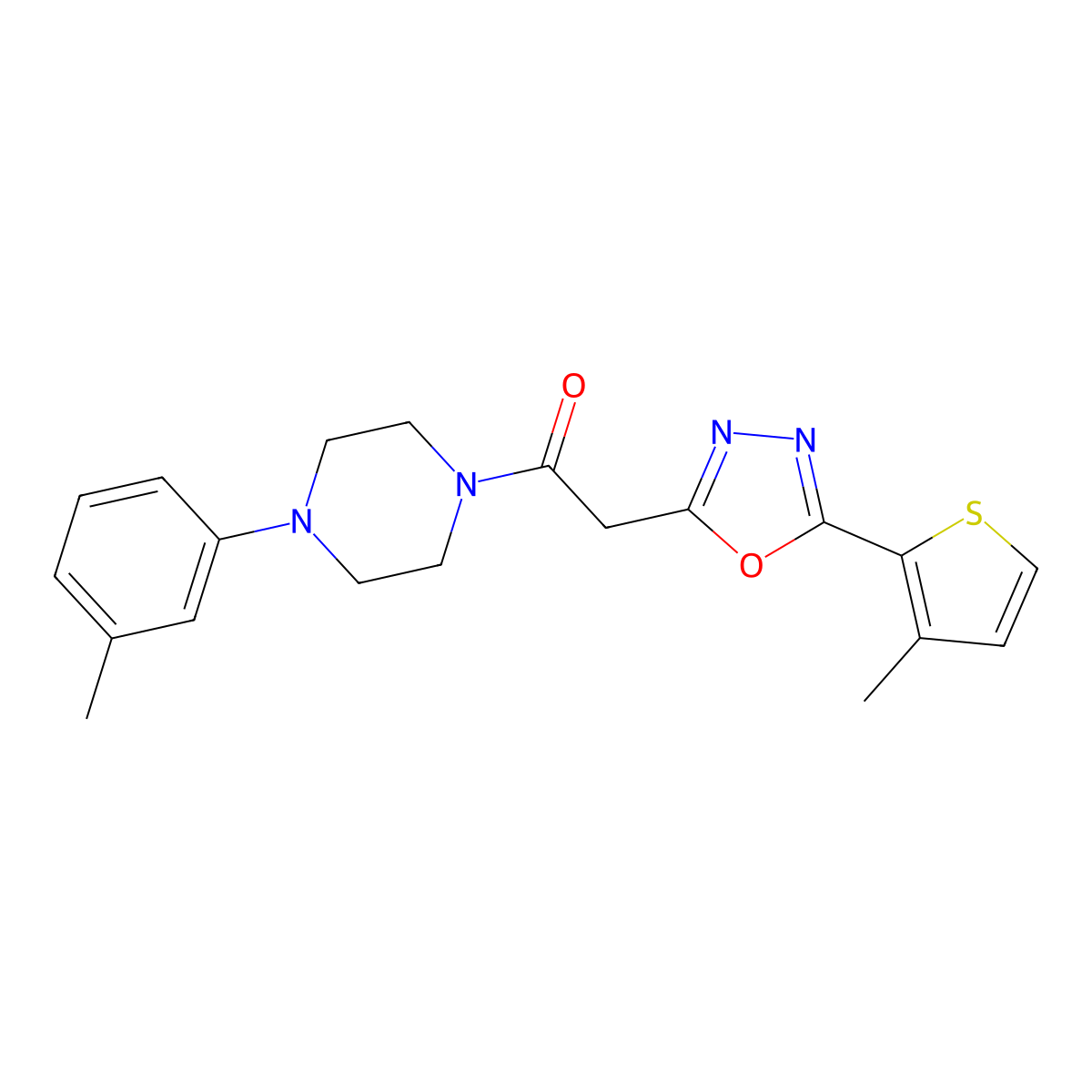 2-(5-(3-Methylthiophen-2-yl)-1,3,4-oxadiazol-2-yl)-1-(4-(m-tolyl)piperazin-1-yl)ethanone molecular structure, CAS 1251629-48-7