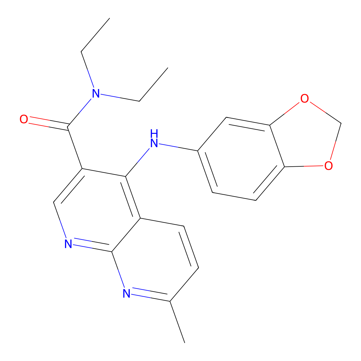 4-(benzo[d][1,3]dioxol-5-ylamino)-N,N-diethyl-7-methyl-1,8-naphthyridine-3-carboxamide molecular structure, CAS 1251629-54-5
