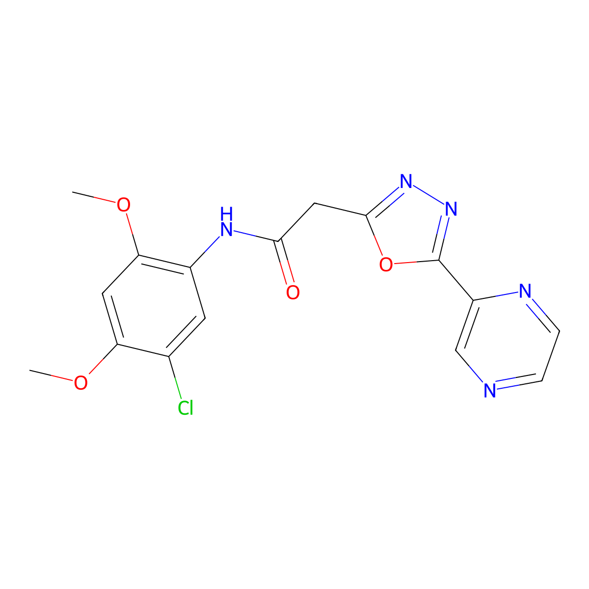N-(5-chloro-2,4-dimethoxyphenyl)-2-[5-(pyrazin-2-yl)-1,3,4-oxadiazol-2-yl]acetamide molecular structure, CAS 1251629-57-8