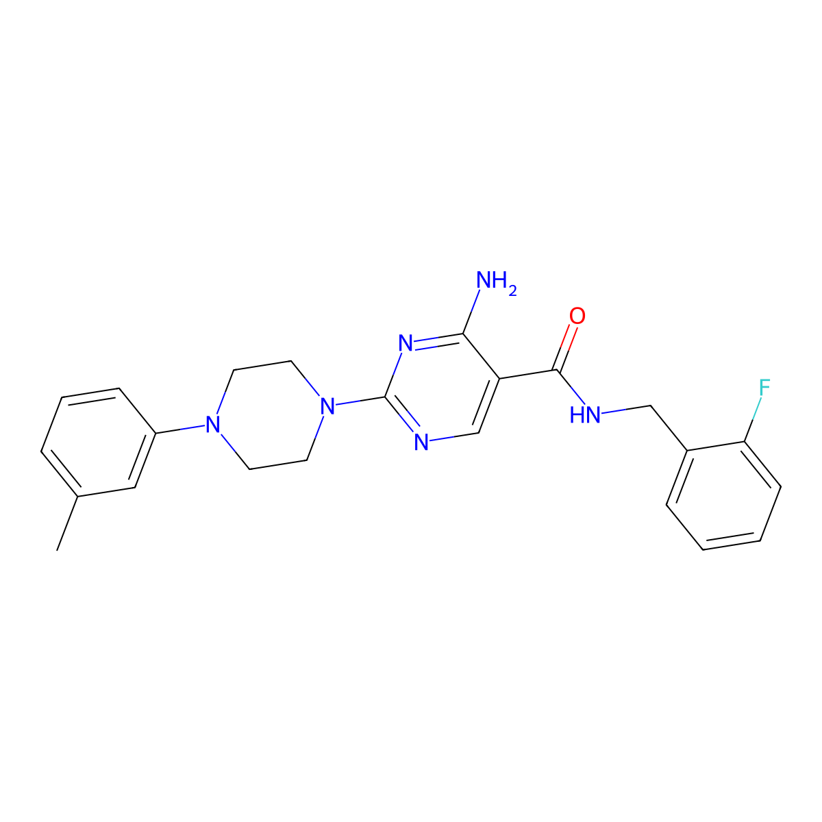 4-amino-N-[(2-fluorophenyl)methyl]-2-[4-(3-methylphenyl)piperazin-1-yl]pyrimidine-5-carboxamide molecular structure, CAS 1251629-73-8