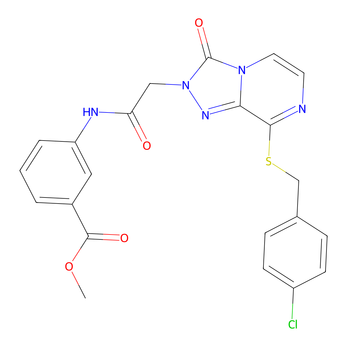 methyl 3-(2-(8-((4-chlorobenzyl)thio)-3-oxo-[1,2,4]triazolo[4,3-a]pyrazin-2(3H)-yl)acetamido)benzoate molecular structure, CAS 1251629-74-9
