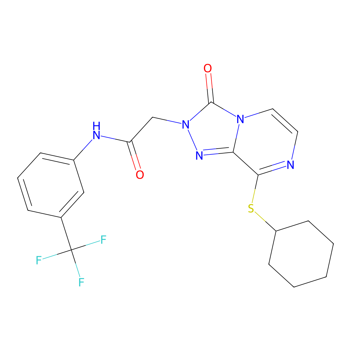 2-[8-(cyclohexylsulfanyl)-3-oxo-2H,3H-[1,2,4]triazolo[4,3-a]pyrazin-2-yl]-N-[3-(trifluoromethyl)phenyl]acetamide molecular structure, CAS 1251629-83-0
