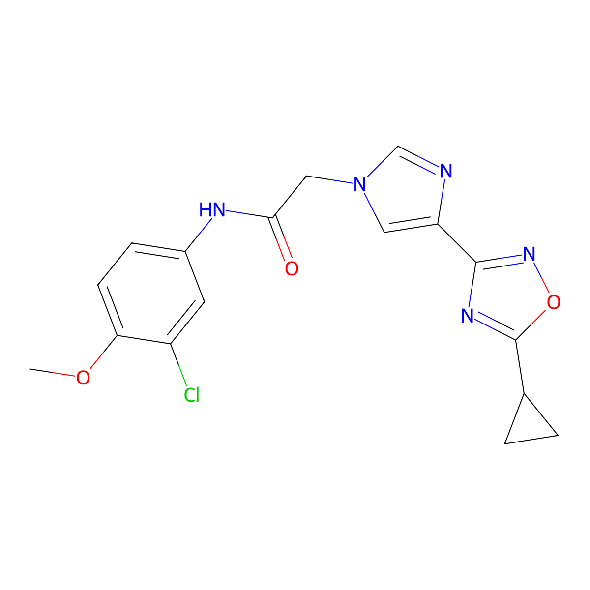 N-(3-chloro-4-methoxyphenyl)-2-(4-(5-cyclopropyl-1,2,4-oxadiazol-3-yl)-1H-imidazol-1-yl)acetamide molecular structure, CAS 1251629-85-2