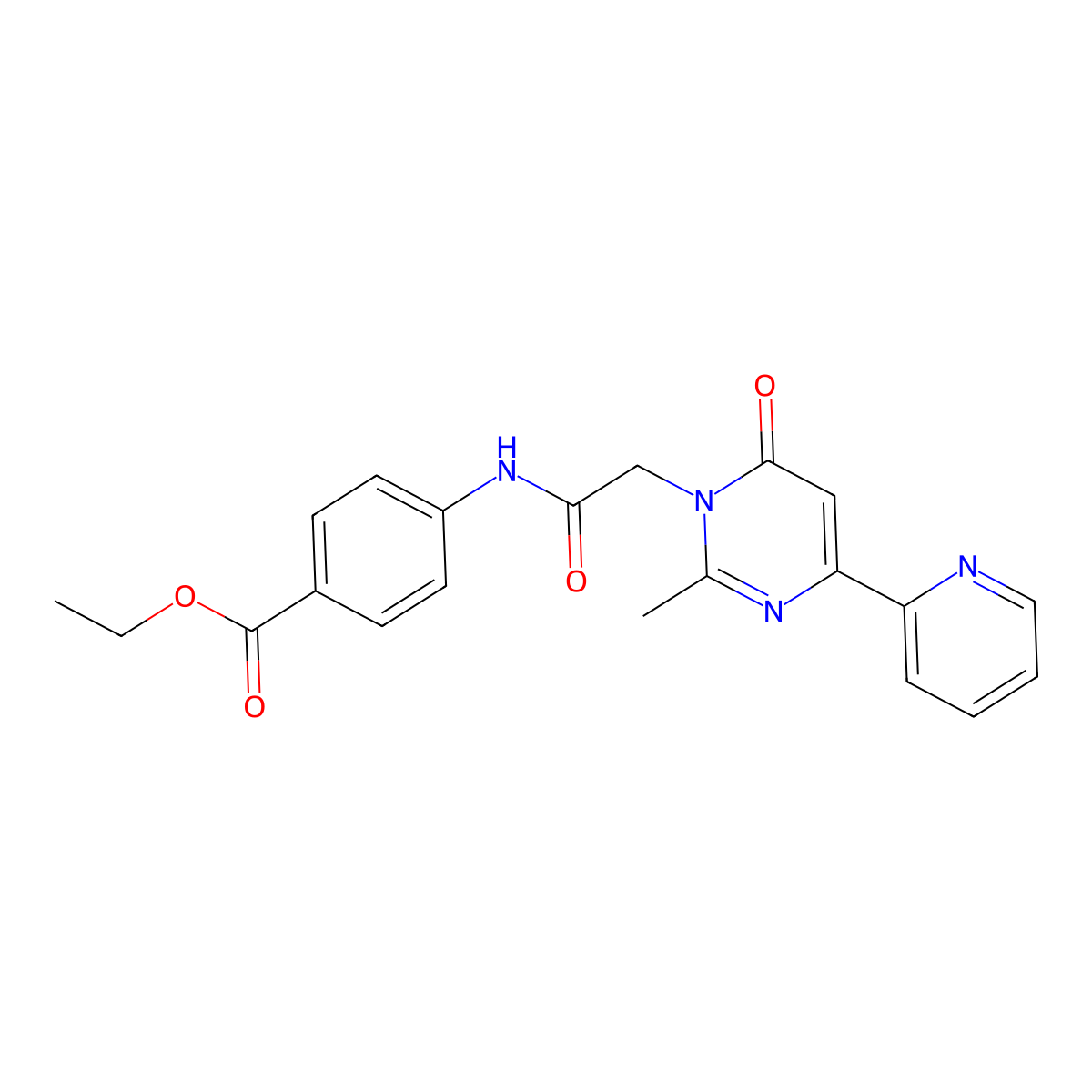 ethyl 4-(2-(2-methyl-6-oxo-4-(pyridin-2-yl)pyrimidin-1(6H)-yl)acetamido)benzoate molecular structure, CAS 1251629-87-4