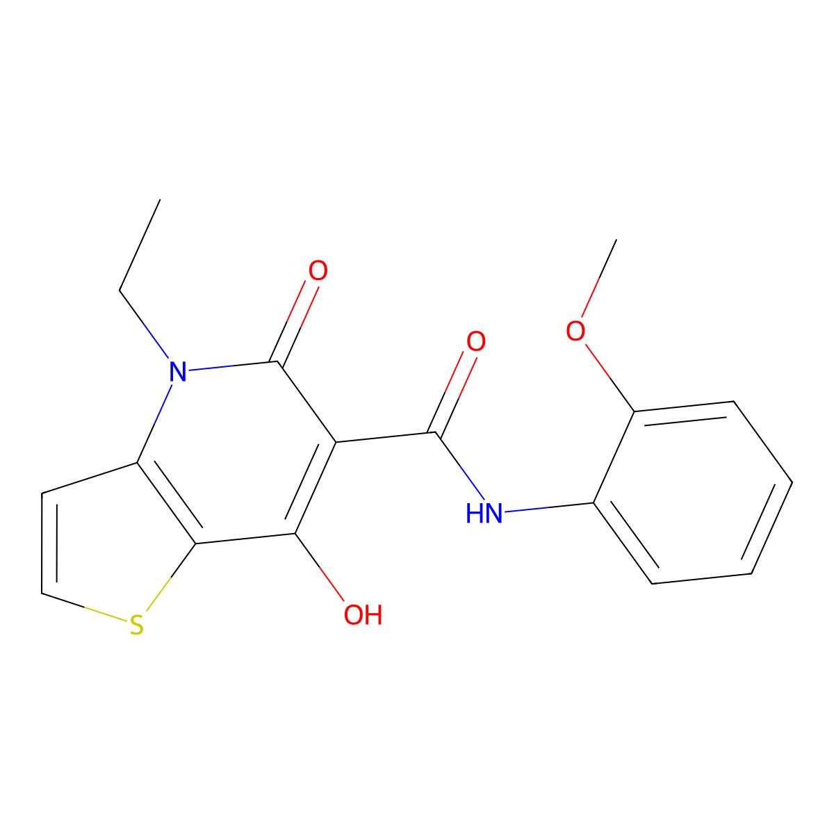 4-ethyl-7-hydroxy-N-(2-methoxyphenyl)-5-oxo-4,5-dihydrothieno[3,2-b]pyridine-6-carboxamide molecular structure, CAS 1251629-91-0