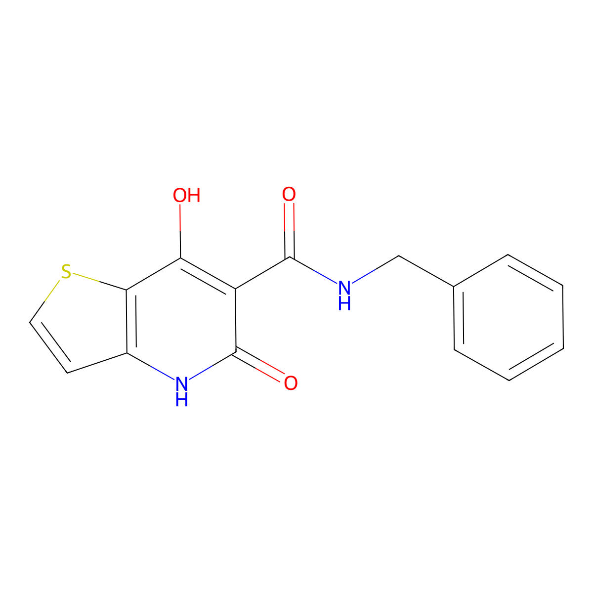 N-benzyl-7-hydroxy-5-oxo-4,5-dihydrothieno[3,2-b]pyridine-6-carboxamide molecular structure, CAS 1251629-94-3