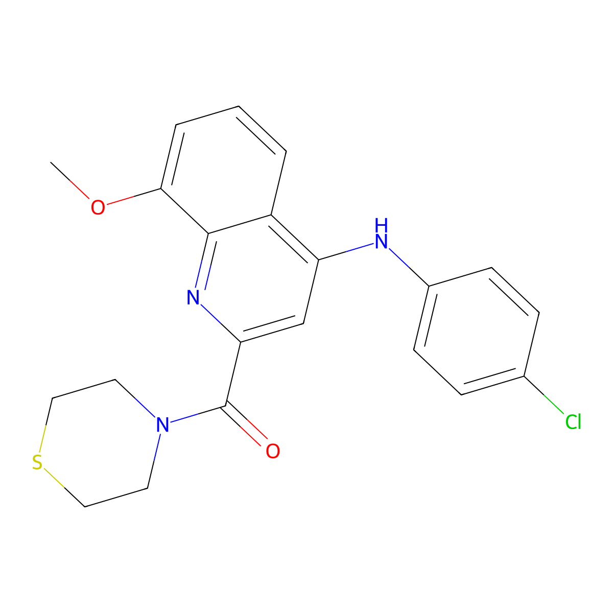 (4-((4-Chlorophenyl)amino)-8-methoxyquinolin-2-yl)(thiomorpholino)methanone molecular structure, CAS 1251630-03-1
