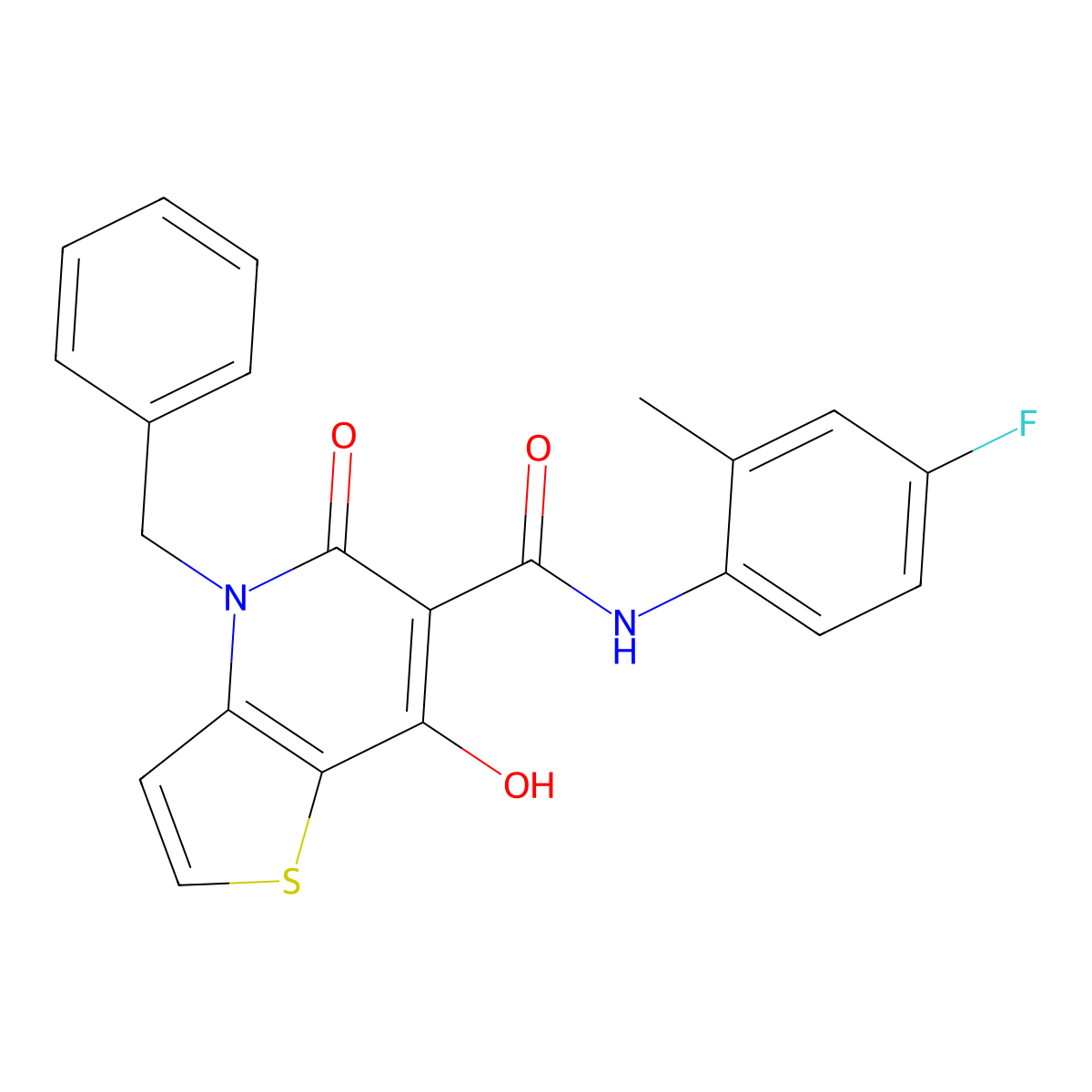 4-benzyl-N-(4-fluoro-2-methylphenyl)-7-hydroxy-5-oxo-4H,5H-thieno[3,2-b]pyridine-6-carboxamide molecular structure, CAS 1251630-07-5