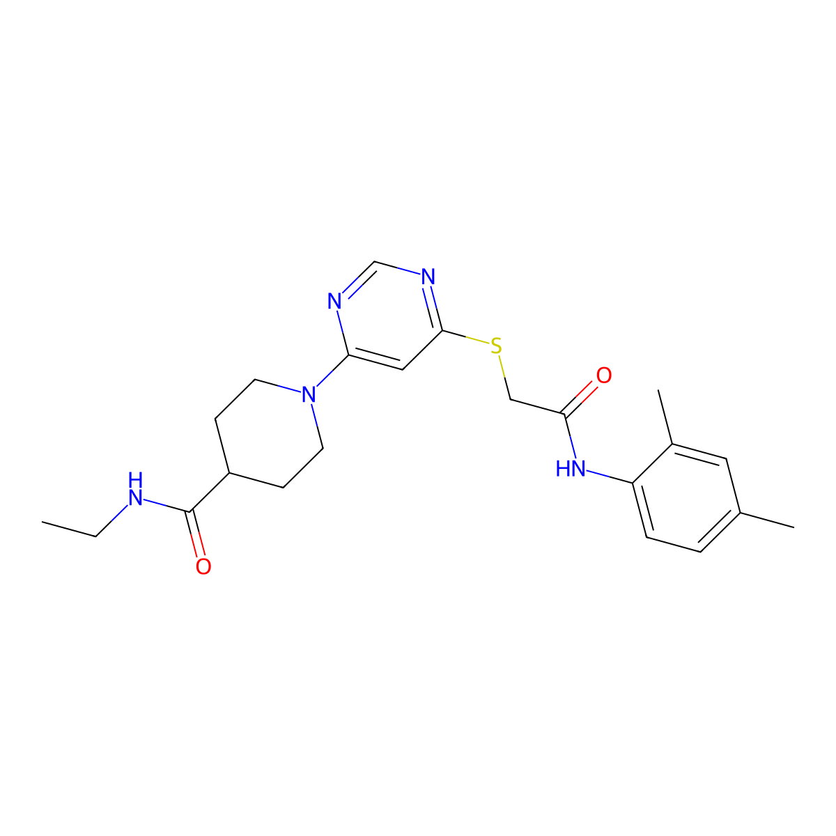 1-(6-((2-((2,4-dimethylphenyl)amino)-2-oxoethyl)thio)pyrimidin-4-yl)-N-ethylpiperidine-4-carboxamide molecular structure, CAS 1251630-11-1