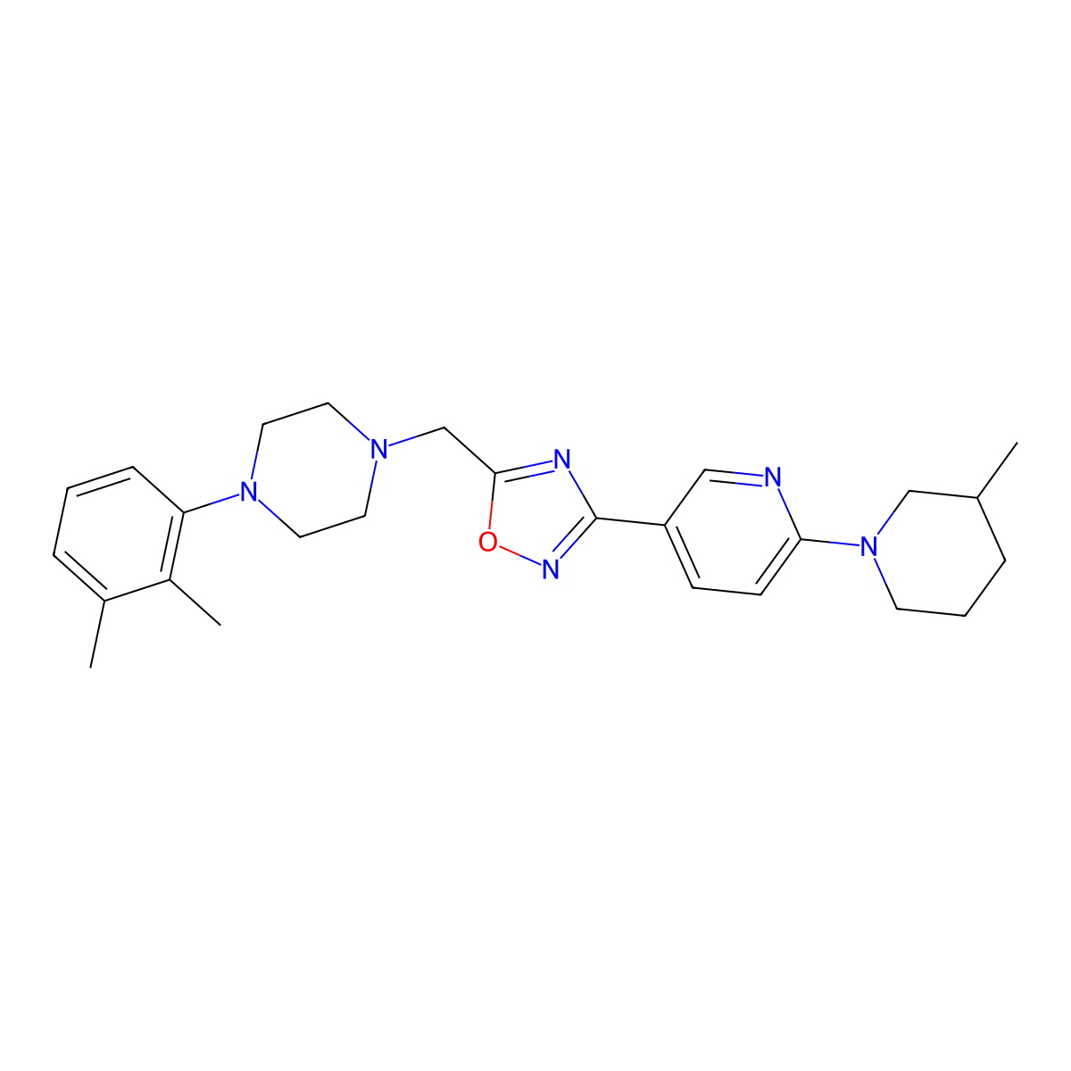 1-(2,3-Dimethylphenyl)-4-({3-[6-(3-methylpiperidin-1-yl)pyridin-3-yl]-1,2,4-oxadiazol-5-yl}methyl)piperazine molecular structure, CAS 1251630-12-2