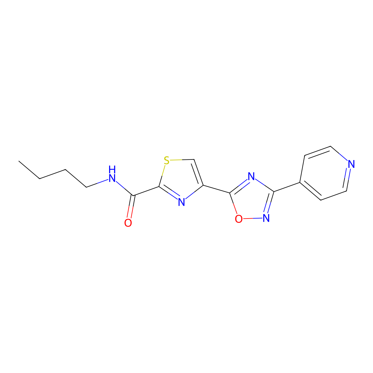 N-butyl-4-(3-(pyridin-4-yl)-1,2,4-oxadiazol-5-yl)thiazole-2-carboxamide molecular structure, CAS 1251630-19-9