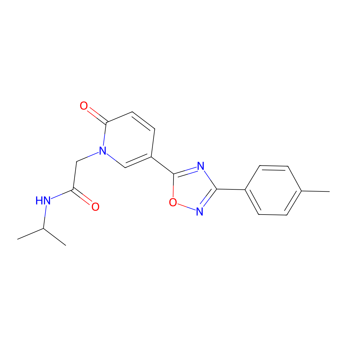 N-isopropyl-2-(2-oxo-5-(3-(p-tolyl)-1,2,4-oxadiazol-5-yl)pyridin-1(2H)-yl)acetamide molecular structure, CAS 1251630-20-2