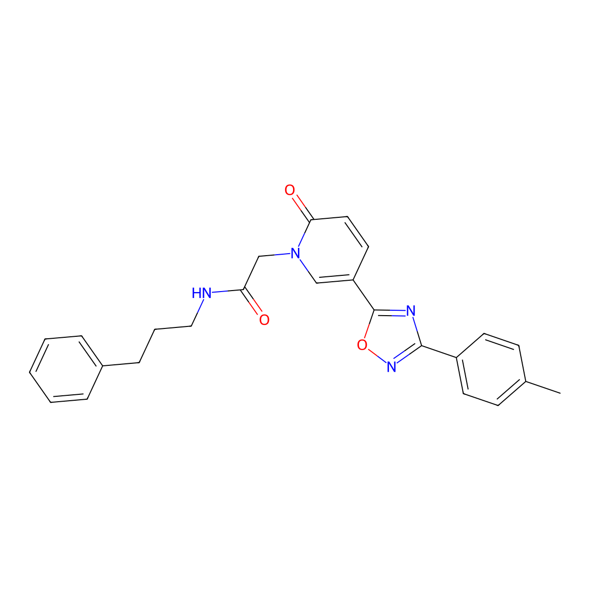 2-{5-[3-(4-methylphenyl)-1,2,4-oxadiazol-5-yl]-2-oxo-1,2-dihydropyridin-1-yl}-N-(3-phenylpropyl)acetamide molecular structure, CAS 1251630-23-5