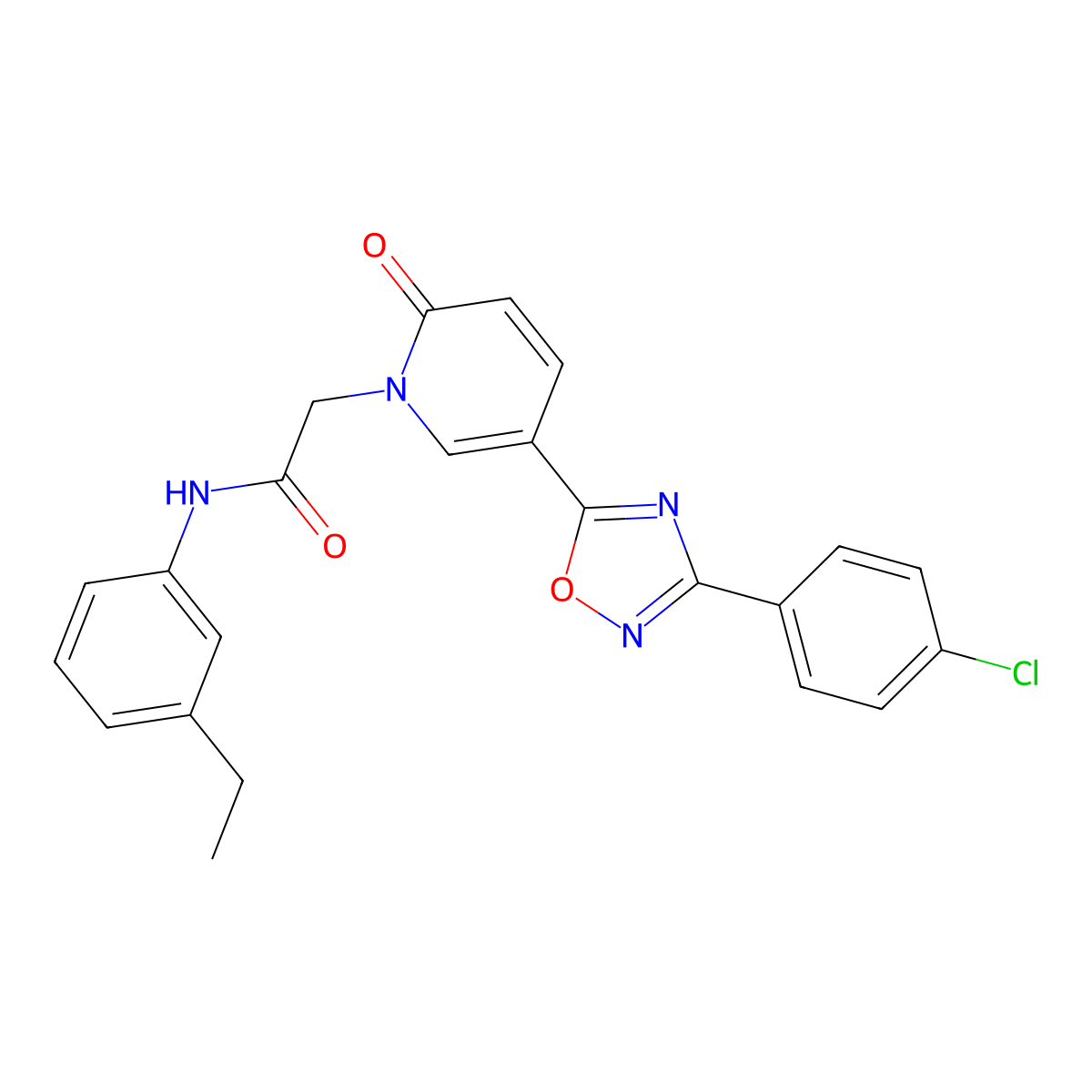 2-(5-(3-(4-chlorophenyl)-1,2,4-oxadiazol-5-yl)-2-oxopyridin-1(2H)-yl)-N-(3-ethylphenyl)acetamide molecular structure, CAS 1251630-25-7