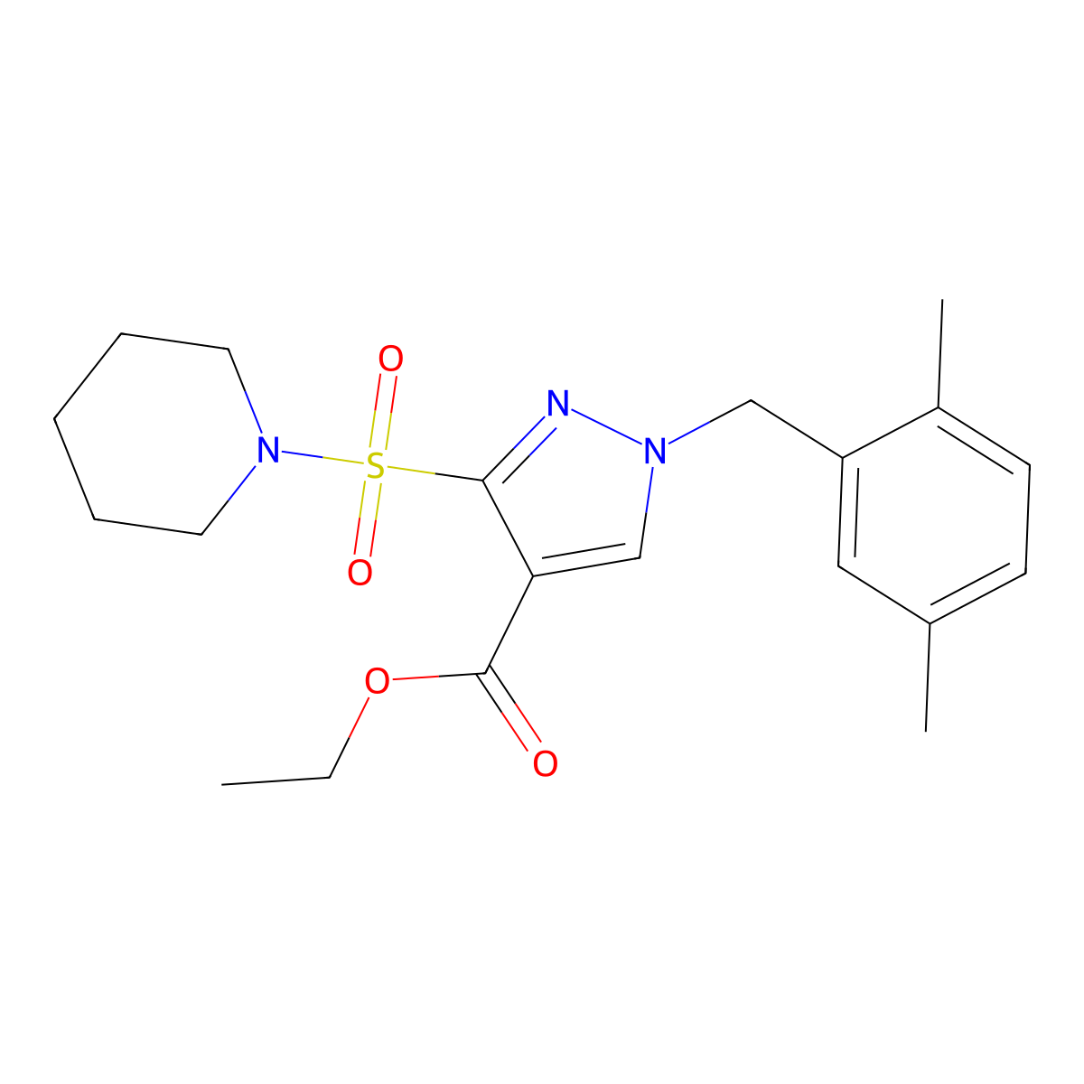ethyl 1-(2,5-dimethylbenzyl)-3-(piperidin-1-ylsulfonyl)-1H-pyrazole-4-carboxylate molecular structure, CAS 1251630-26-8