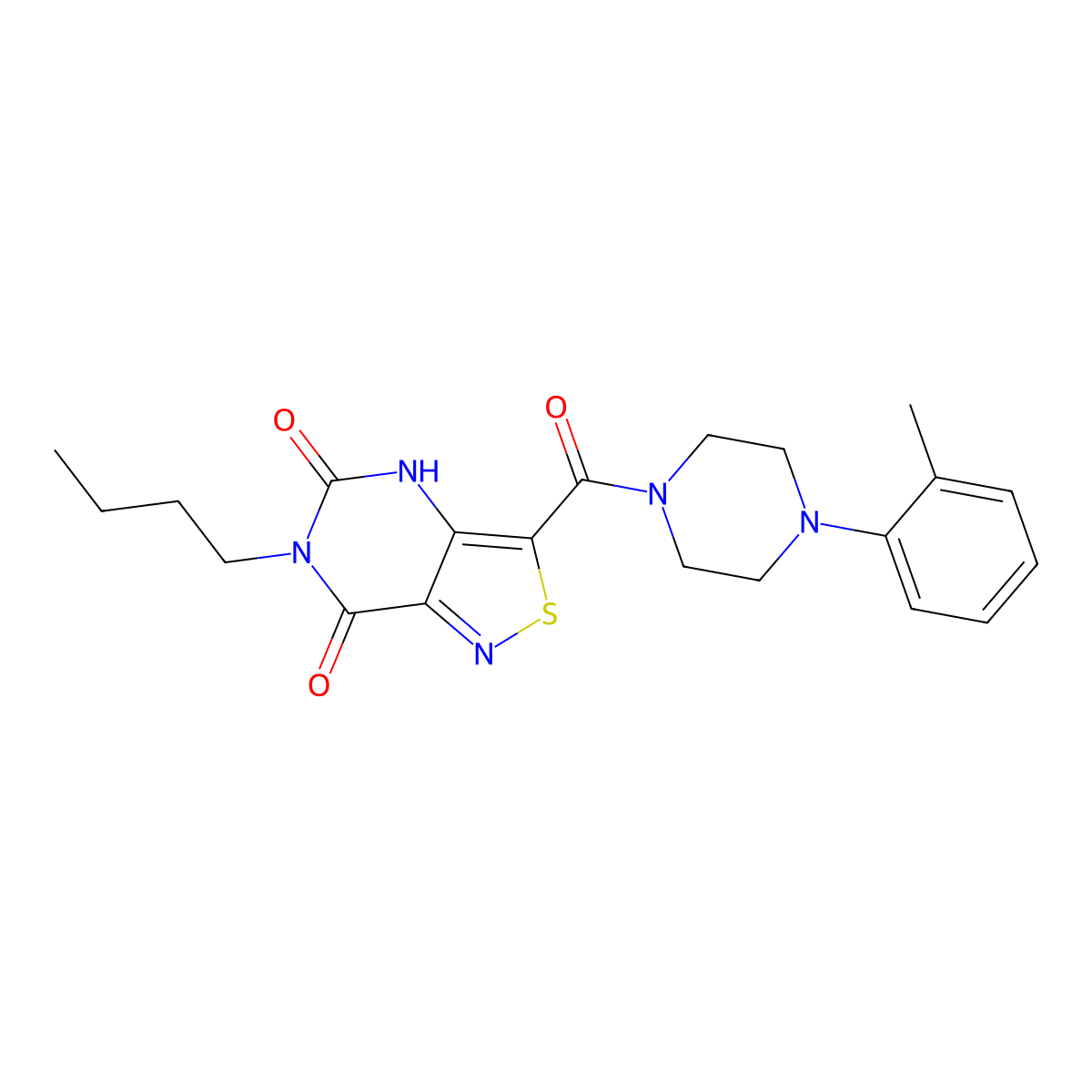 6-butyl-3-(4-(o-tolyl)piperazine-1-carbonyl)isothiazolo[4,3-d]pyrimidine-5,7(4H,6H)-dione molecular structure, CAS 1251630-27-9
