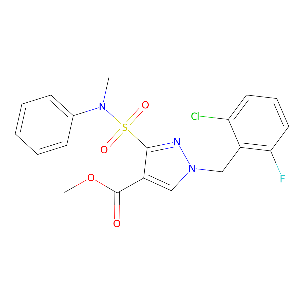 methyl 1-[(2-chloro-6-fluorophenyl)methyl]-3-[methyl(phenyl)sulfamoyl]-1H-pyrazole-4-carboxylate molecular structure, CAS 1251630-29-1