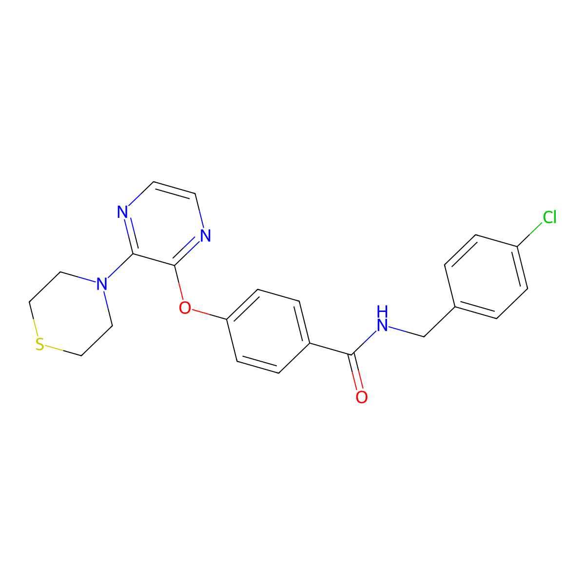 N-(4-chlorobenzyl)-4-{[3-(thiomorpholin-4-yl)pyrazin-2-yl]oxy}benzamide molecular structure, CAS 1251630-30-4
