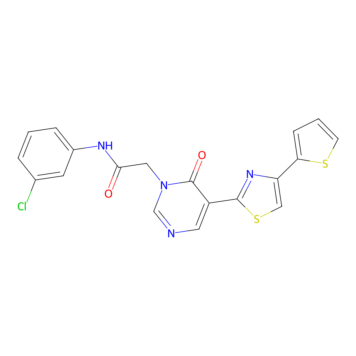 N~1~-(3-chlorophenyl)-2-[6-oxo-5-[4-(2-thienyl)-1,3-thiazol-2-yl]-1(6H)-pyrimidinyl]acetamide molecular structure, CAS 1251630-40-6