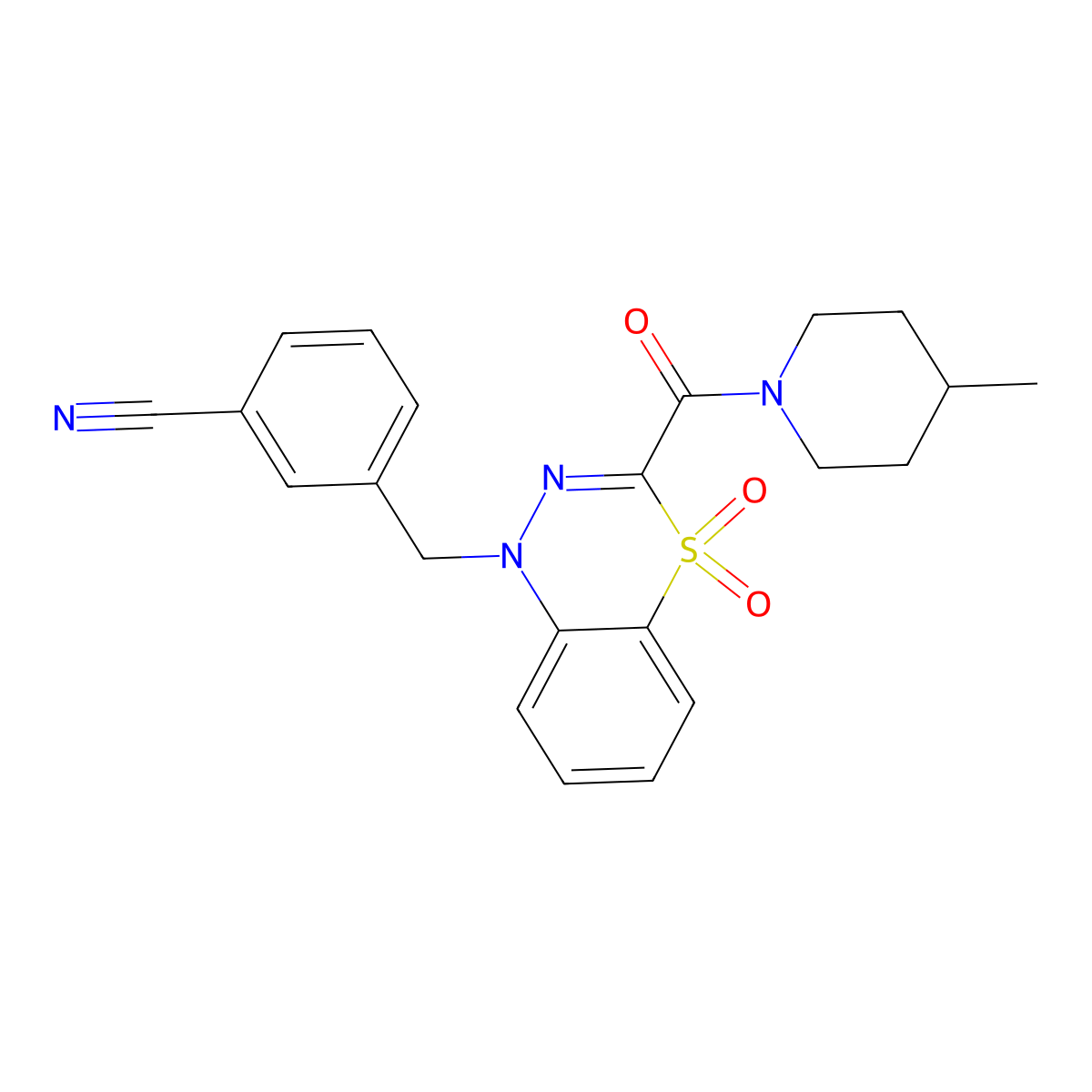3-{[3-(4-methylpiperidine-1-carbonyl)-4,4-dioxo-1H-4lambda6,1,2-benzothiadiazin-1-yl]methyl}benzonitrile molecular structure, CAS 1251630-41-7