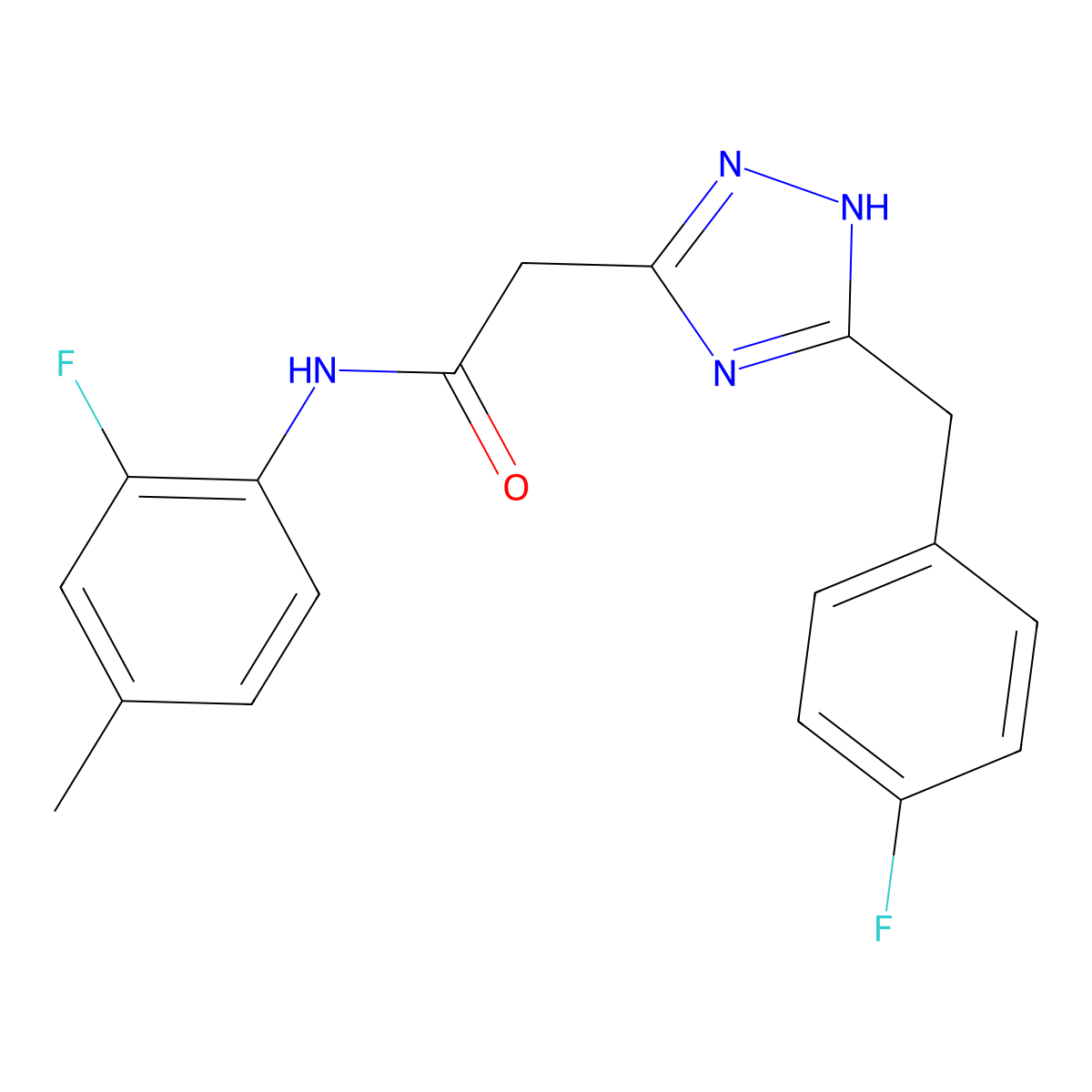 N-(2-fluoro-4-methylphenyl)-2-{3-[(4-fluorophenyl)methyl]-1H-1,2,4-triazol-5-yl}acetamide molecular structure, CAS 1251630-43-9