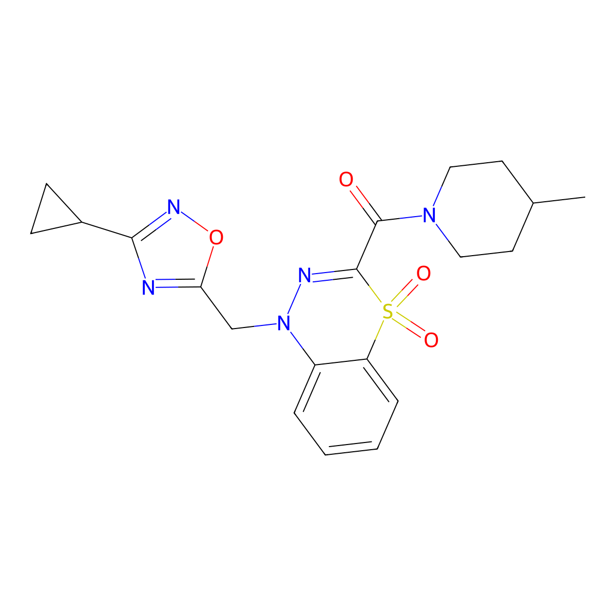 1-[(3-cyclopropyl-1,2,4-oxadiazol-5-yl)methyl]-3-(4-methylpiperidine-1-carbonyl)-1H-4lambda6,1,2-benzothiadiazine-4,4-dione molecular structure, CAS 1251630-46-2