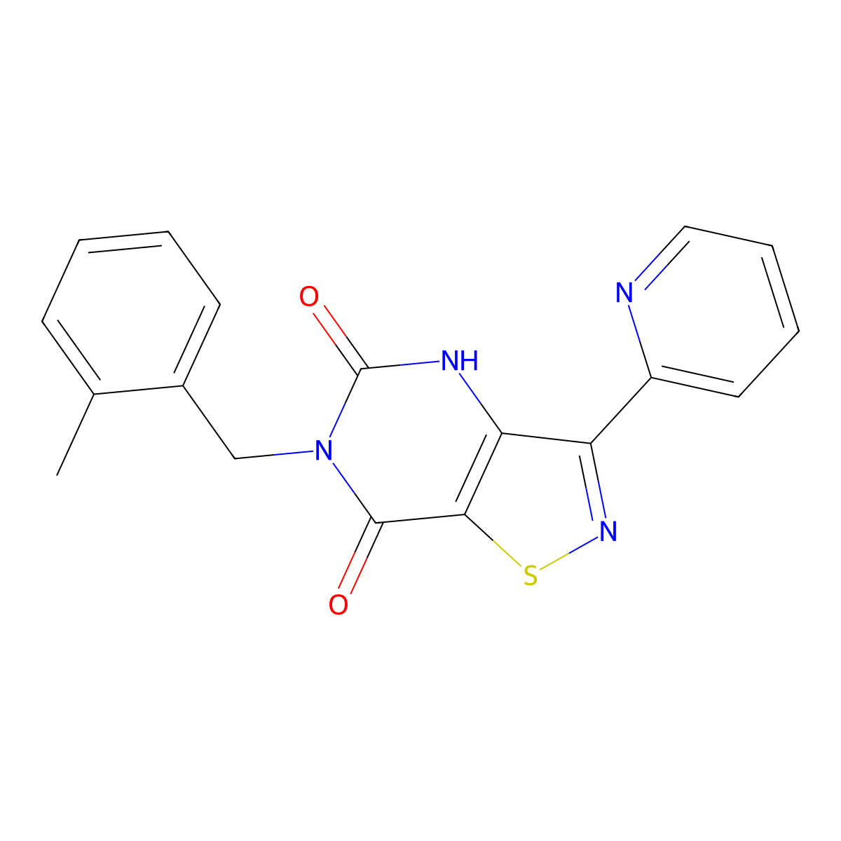 6-[(2-methylphenyl)methyl]-3-(pyridin-2-yl)-4H,5H,6H,7H-[1,2]thiazolo[4,5-d]pyrimidine-5,7-dione molecular structure, CAS 1251630-47-3